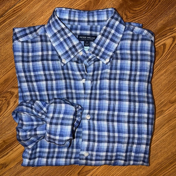 Peter Millar Crown Crafted Bella Vue Linen Flex Finish Sport Shirt in Pearl Blue - Picture 7 of 11